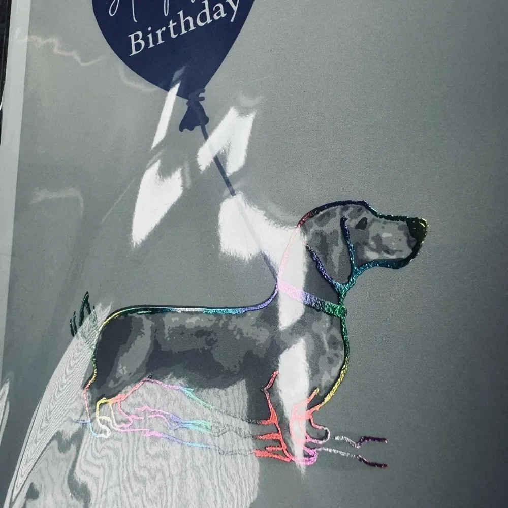 Dachshund Happy Birthday Dog Rainbow Metallic Greeting Card